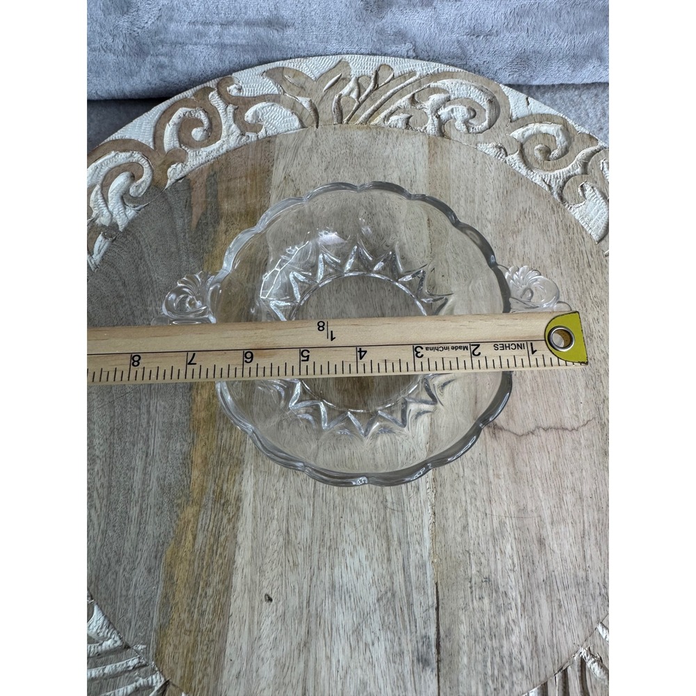 Vintage Clear Pressed‎ Glass Divided Relish Dish Starburst Scroll Handles 8 inch
